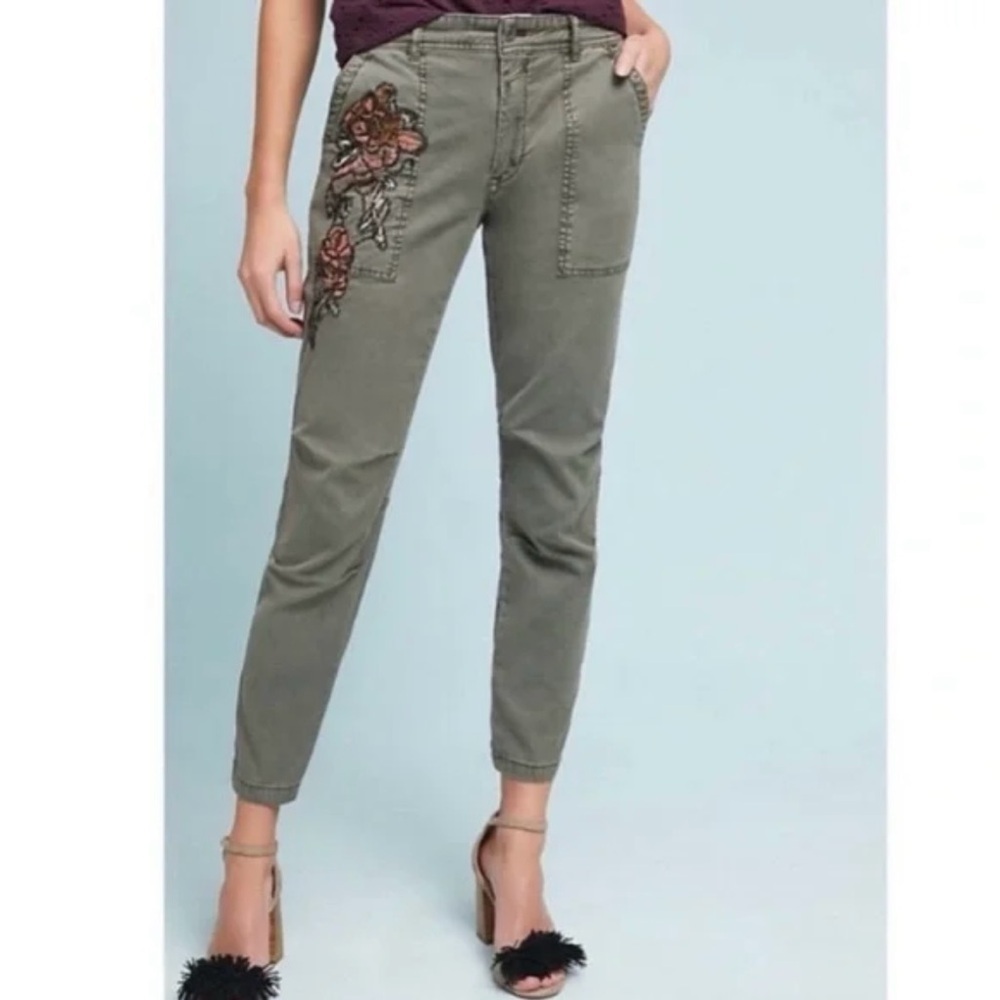 Anthropologie-The Wanderer Floral Seed Bead Embellish Pants (Size:28)